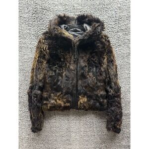 Via Veneto Genuine Lamb Skin Shearling Full Zip Hooded Jacket‎ Womens Size M